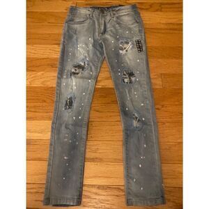 NWT Spark women's distressed stretch/skinny light wash splattered jeans sz 30/30